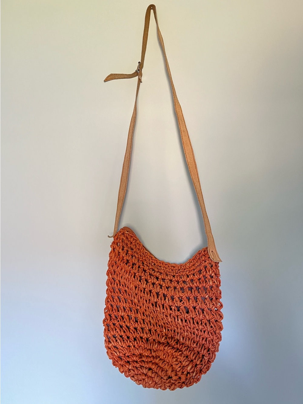 Jacqueline Ferrar Orange Straw Shoulder Bag with Tan Strap